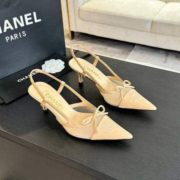 CC Slingbacks 65 Bow Beige Lambskin Transparent Fabric