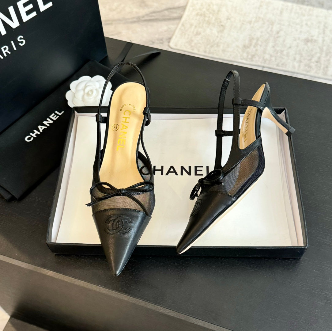 CC Slingbacks 65 Bow Black Lambskin Transparent Fabric