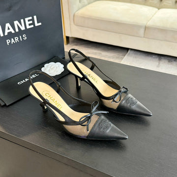 CC Slingbacks 65 Bow Black Lambskin Transparent Fabric