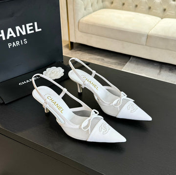CC Slingbacks 65 Bow White Lambskin Transparent Fabric