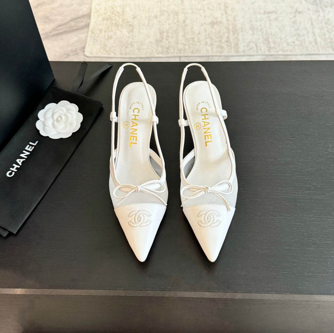 CC Slingbacks 65 Bow White Lambskin Transparent Fabric