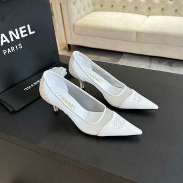 CC Pump 65 White Transparent Fabric Lambskin