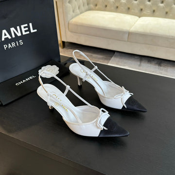 CC Slingbacks 65 Bow White Lambskin Black Grosgrain