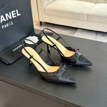 CC Slingbacks 65 Bow Black Lambskin Grosgrain