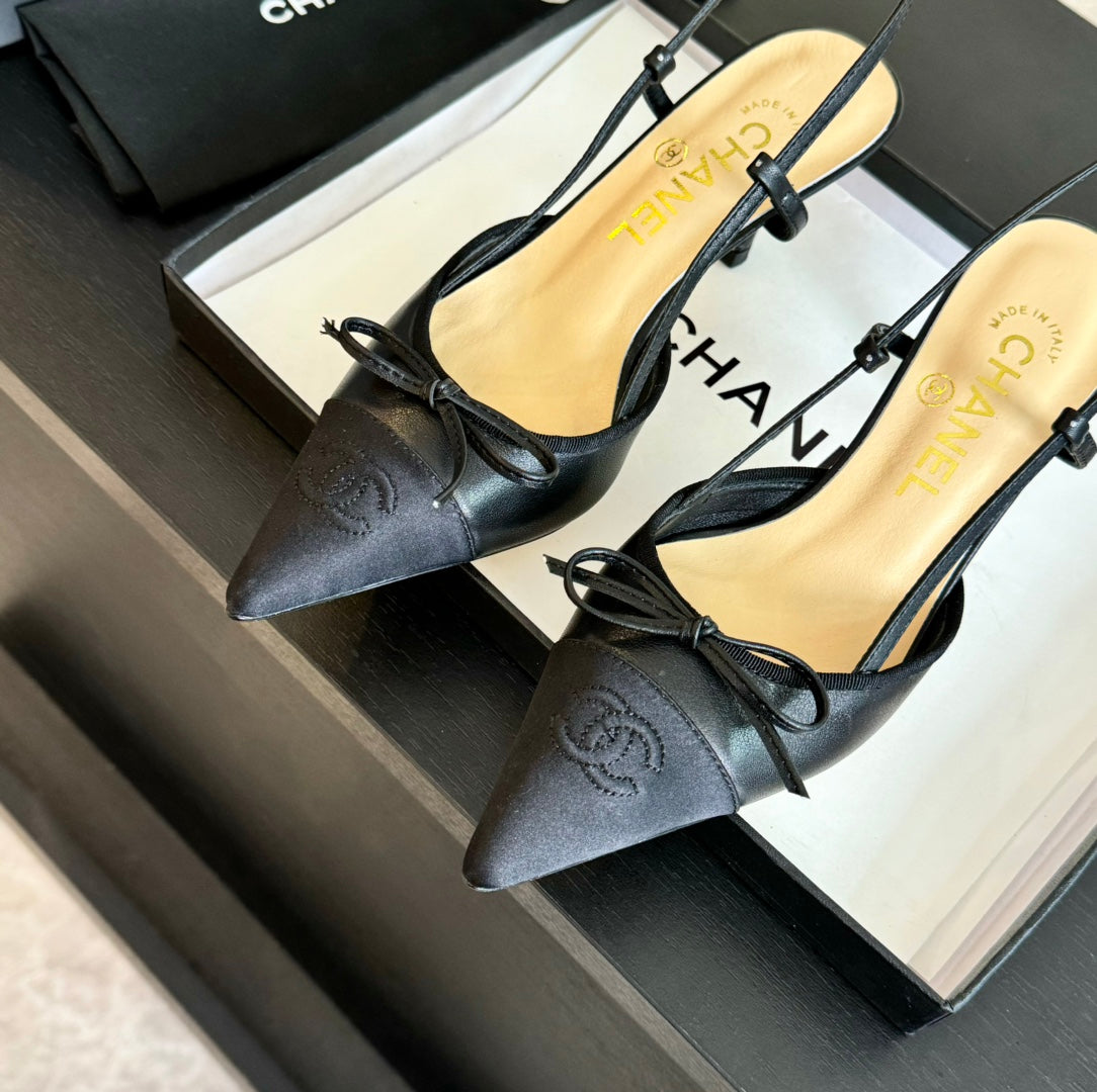 CC Slingbacks 65 Bow Black Lambskin Grosgrain