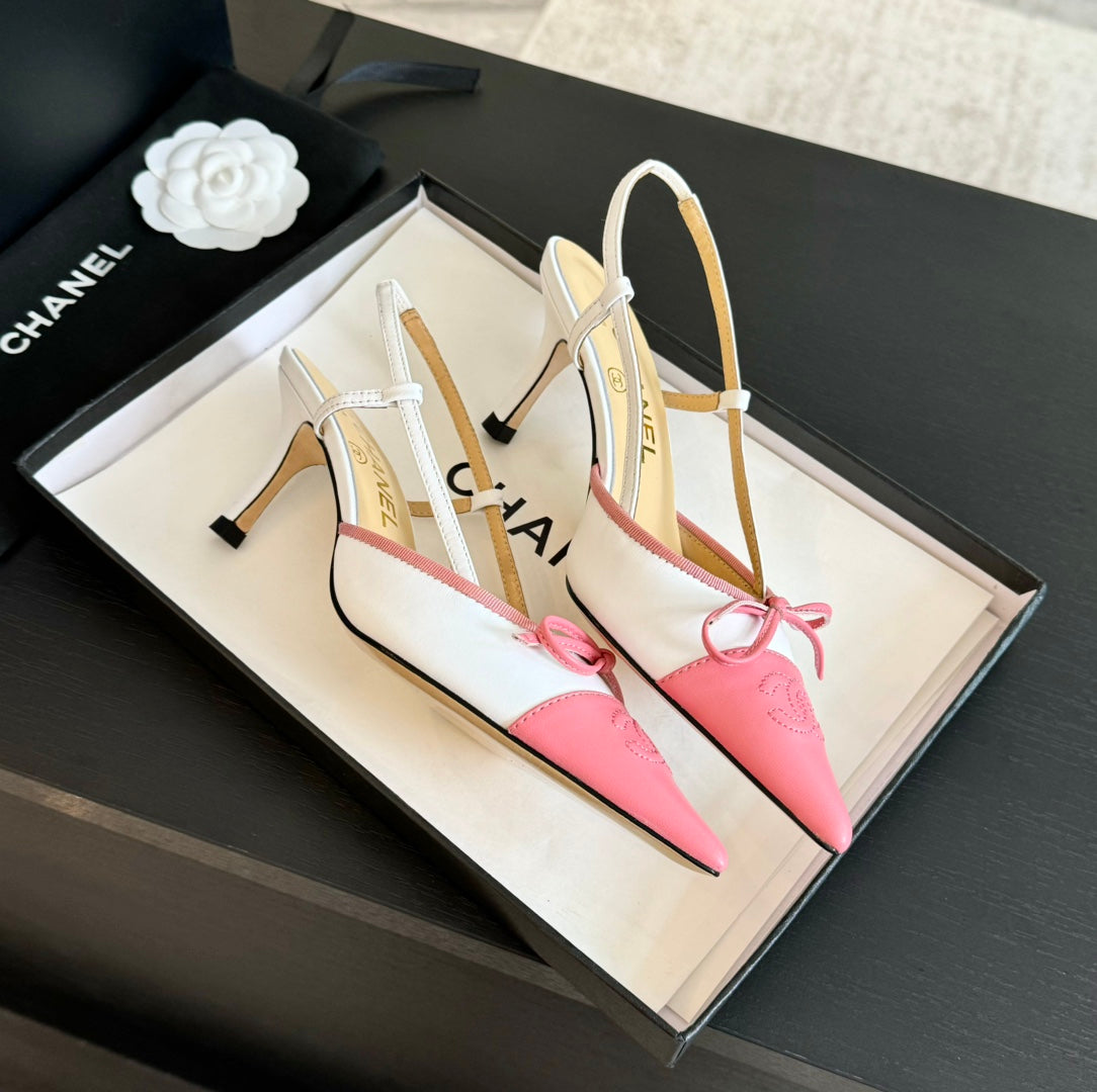CC Slingbacks 65 Bow White Pink Lambskin