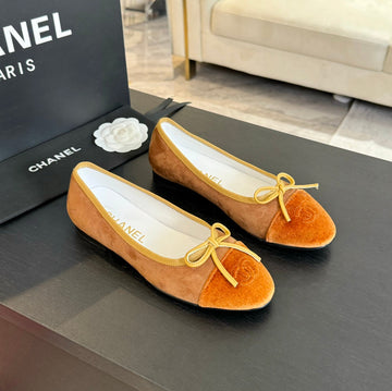 Ballet Flat Brown Suede Amber Canvas