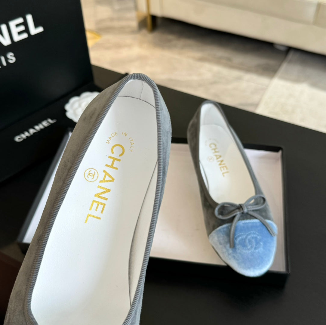 Ballet Flat Grey Suede Cloud Blue Canvas
