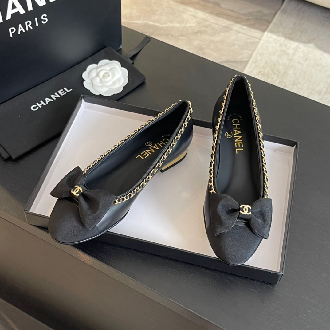 Ballet Flat Black Calfskin And Fabric