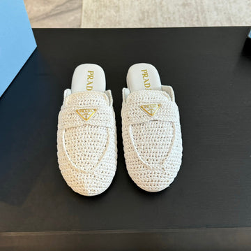 Pra Crochet Special Mules White Lambskin