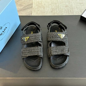 Pra Crochet Sandals Black Calfskin
