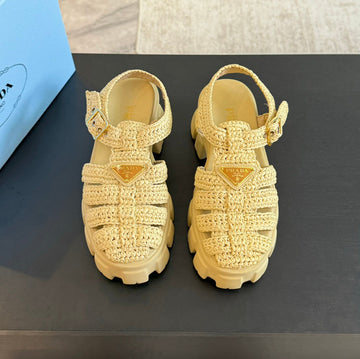 Pra Monolith Crochet Cage Sandals Pastel Yellow Lambskin