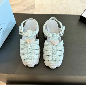 Pra Monolith Crochet Cage Sandals Pastel Blue Lambskin