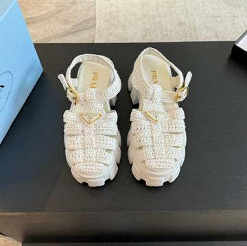 Pra Monolith Crochet Cage Sandals White Lambskin