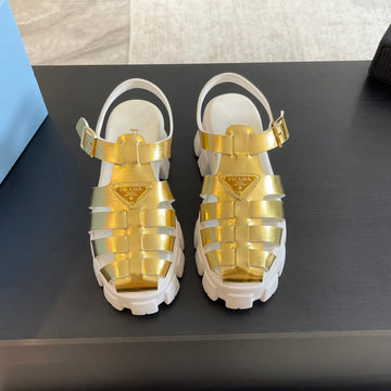 Pra Rubber Monolith Sandals Metallic Gold Calfskin