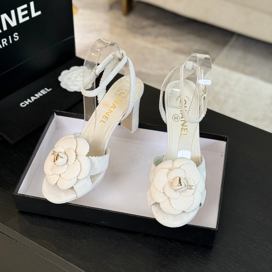 CC Sandals 80MM White Suede