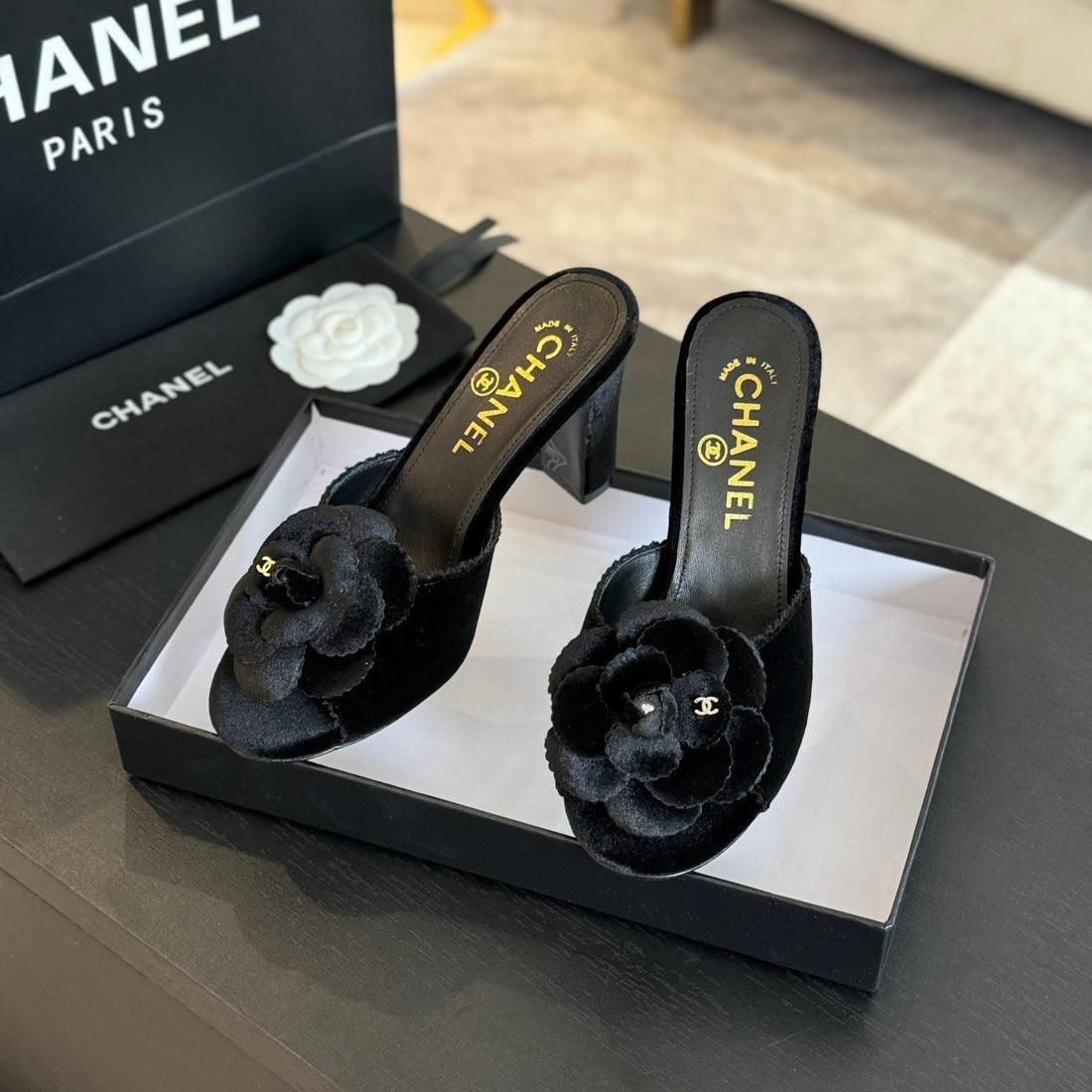 CC Mules 80MM Black Velvet