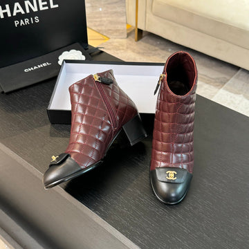 CC Ankle Boots 50MM Burgundy Black Quilted Lambskin