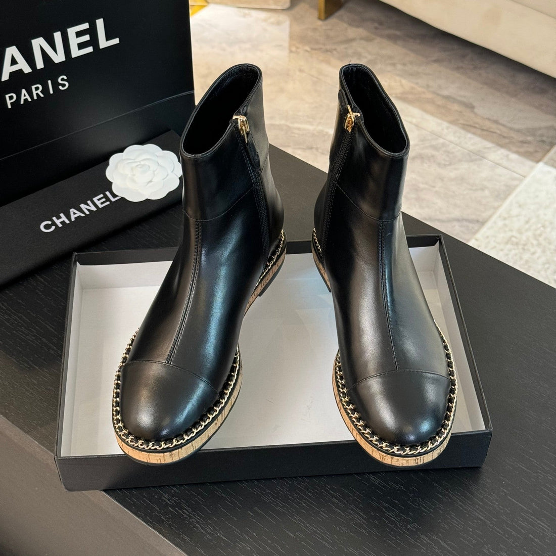 CC Ankle Boots 20MM Black Chain Calfskin