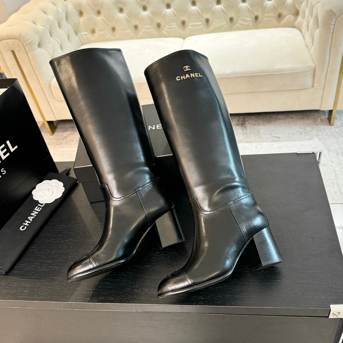 CC High Boots 75MM Black Cowhide