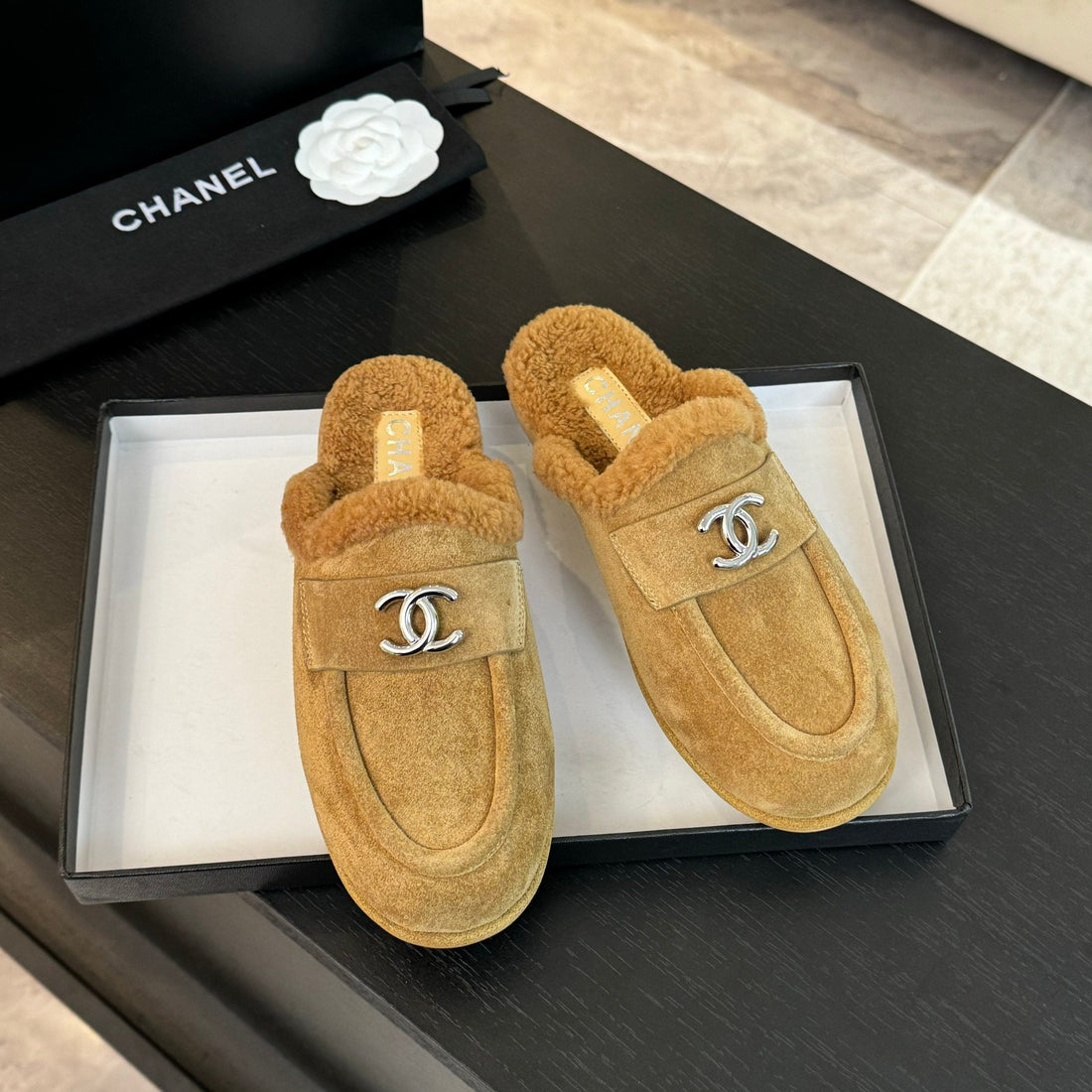 CC Mule Beige Suede Lamb Wool