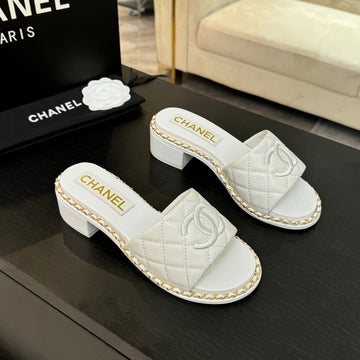 High Flatform Slipper In White Embossed Sheepskin