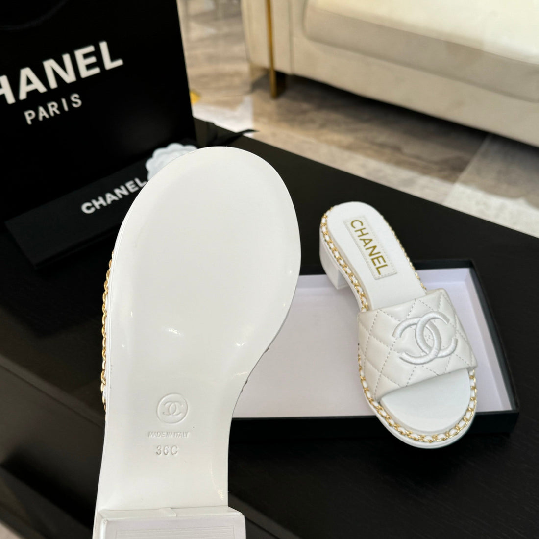 High Flatform Slipper In White Embossed Sheepskin