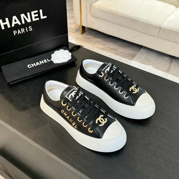 Big-Head Cookie Shoes In Black Mix White Lambskin