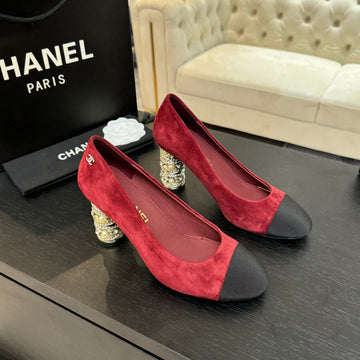 High Heel 85 Mm Sandals In Ruby Red Suede And Black Fabric