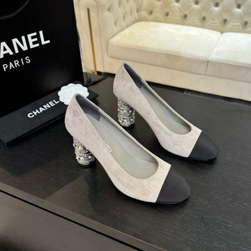 High Heel 85 Mm Sandals In Pale Gray Suede And Black Fabric