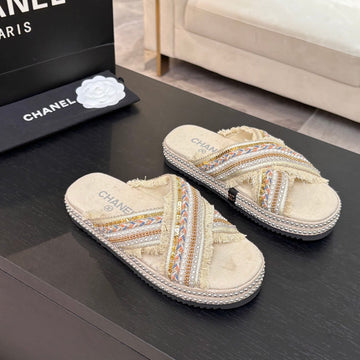 CC 25C Thick-Soled Slipper In Black Denim Navajo White Fabric 213233