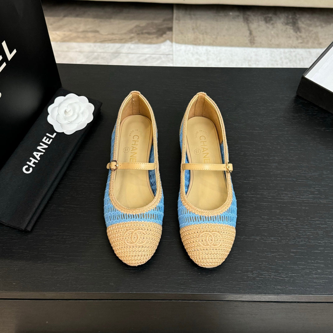 CC 25P Mary Jane 15MM Beige Blue Raffia 373782