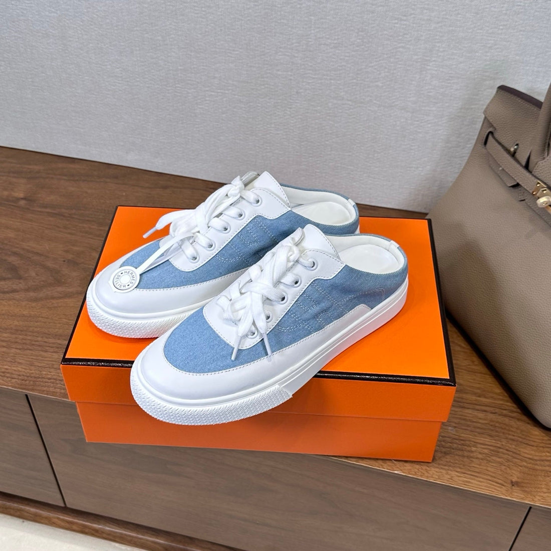 Hm Deep Sneaker White Blue Cowhide Fabric 543802