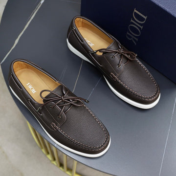 CD Granville Boat Shoe Dark Brown Grained Calfskin