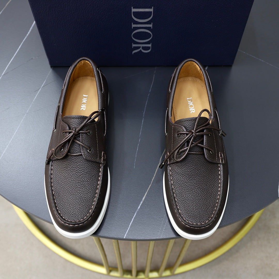 CD Granville Boat Shoe Dark Brown Grained Calfskin