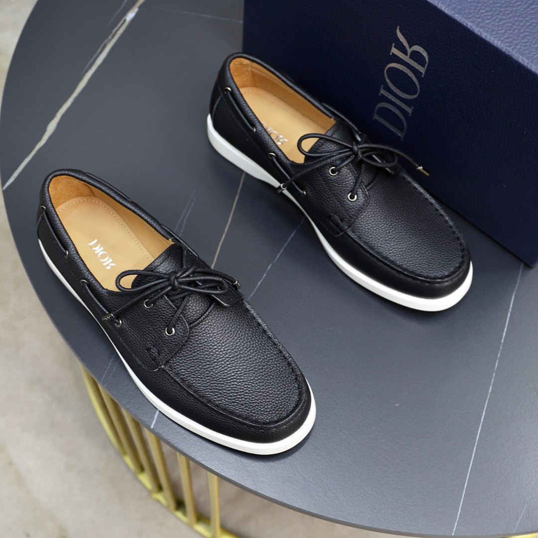 CD Granville Boat Shoe Black Grained Calfskin