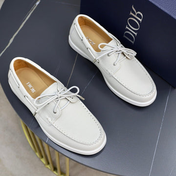 CD Granville Boat Shoe White Grained Calfskin
