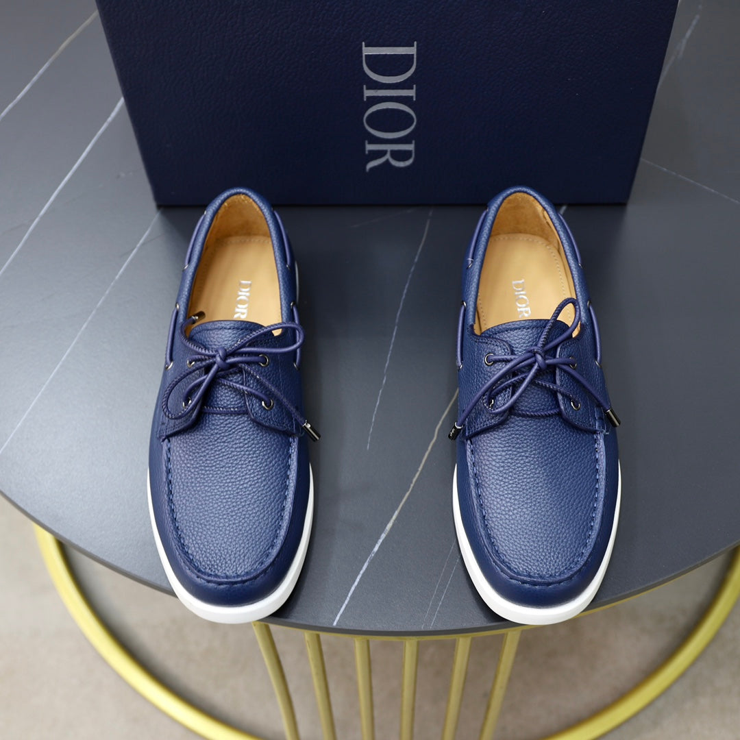CD Granville Boat Shoe Azure Grained Calfskin