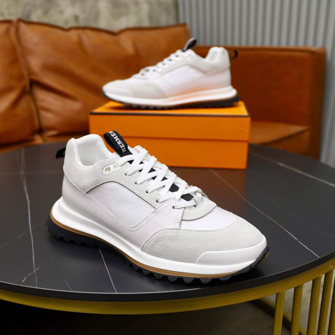 Hm Men's Leader Sneaker White Suede Calfskin 747917