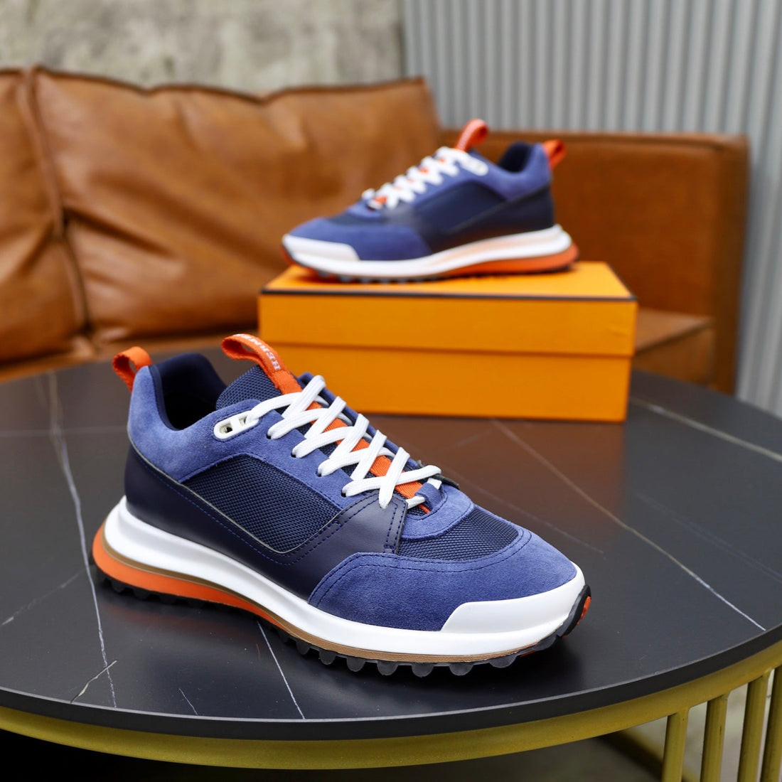 Hm Men's Leader Sneaker Blue Suede Calfskin 747918