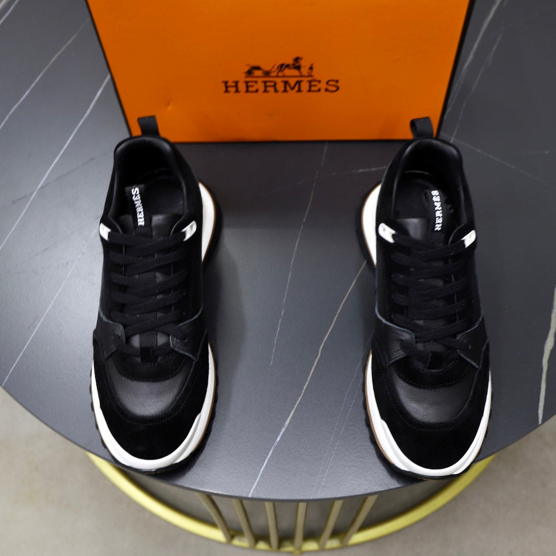 Hm Men's Leader Sneaker Black Suede Calfskin 747919