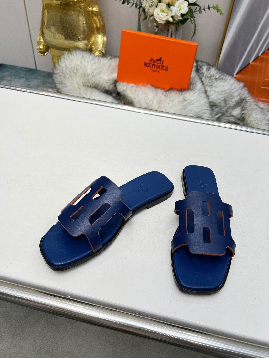 Flatform Sandal Navy Calfskin