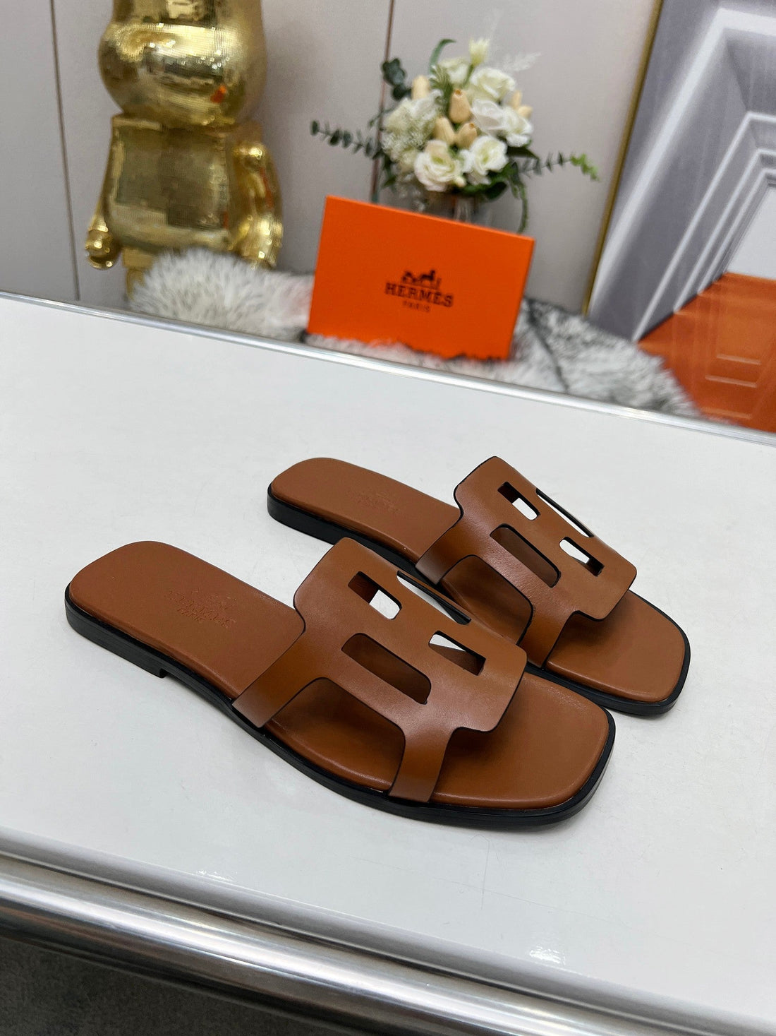 Flatform Sandal Caramel Calfskin