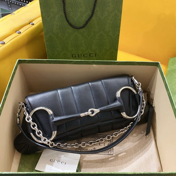 Horsebit Chain Handbag 38 In Black Calfskin Silver Hardware