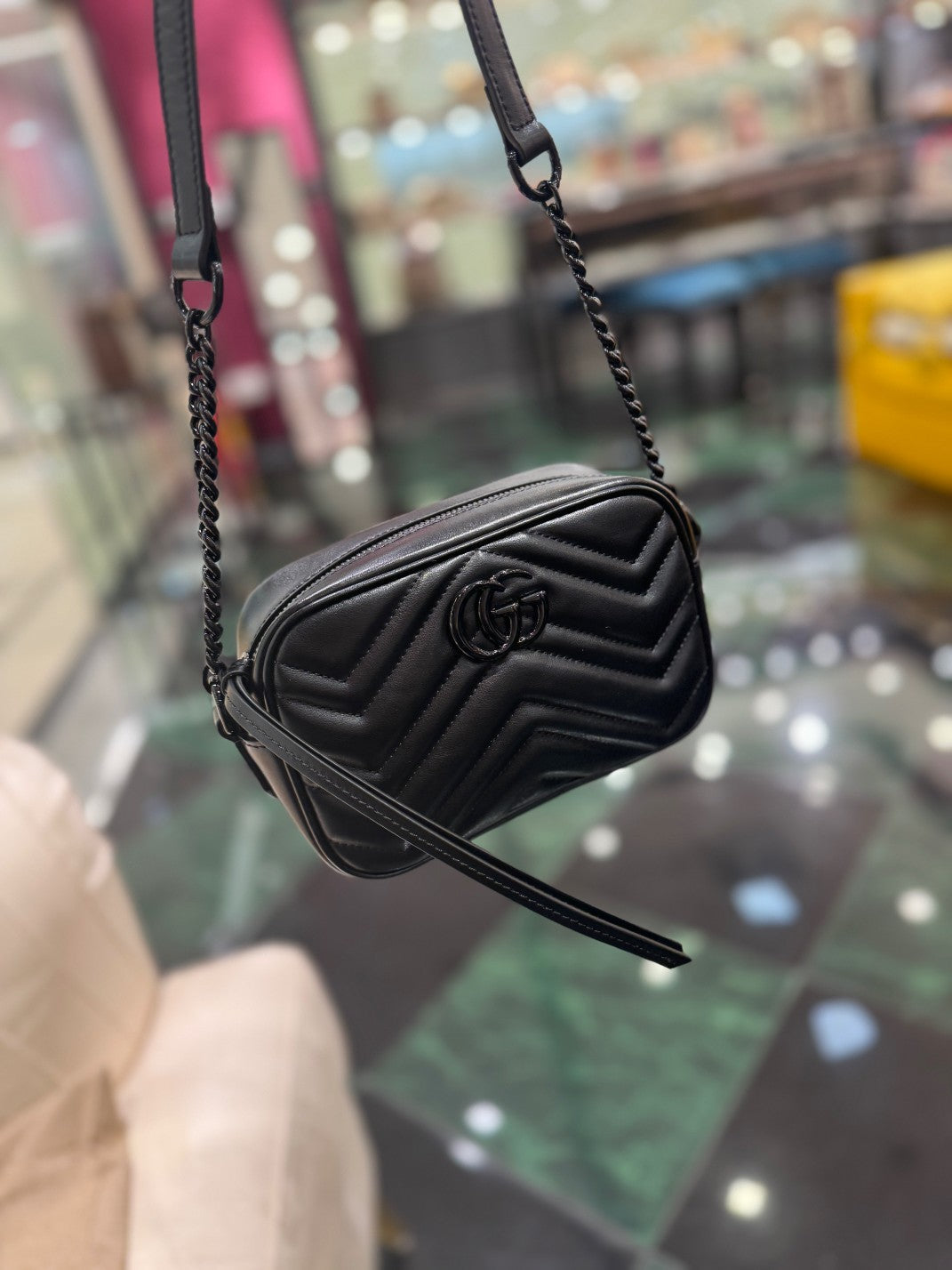 GG Mini 18 Marmont Matelassé Shoulder Bag Black Calfskin
