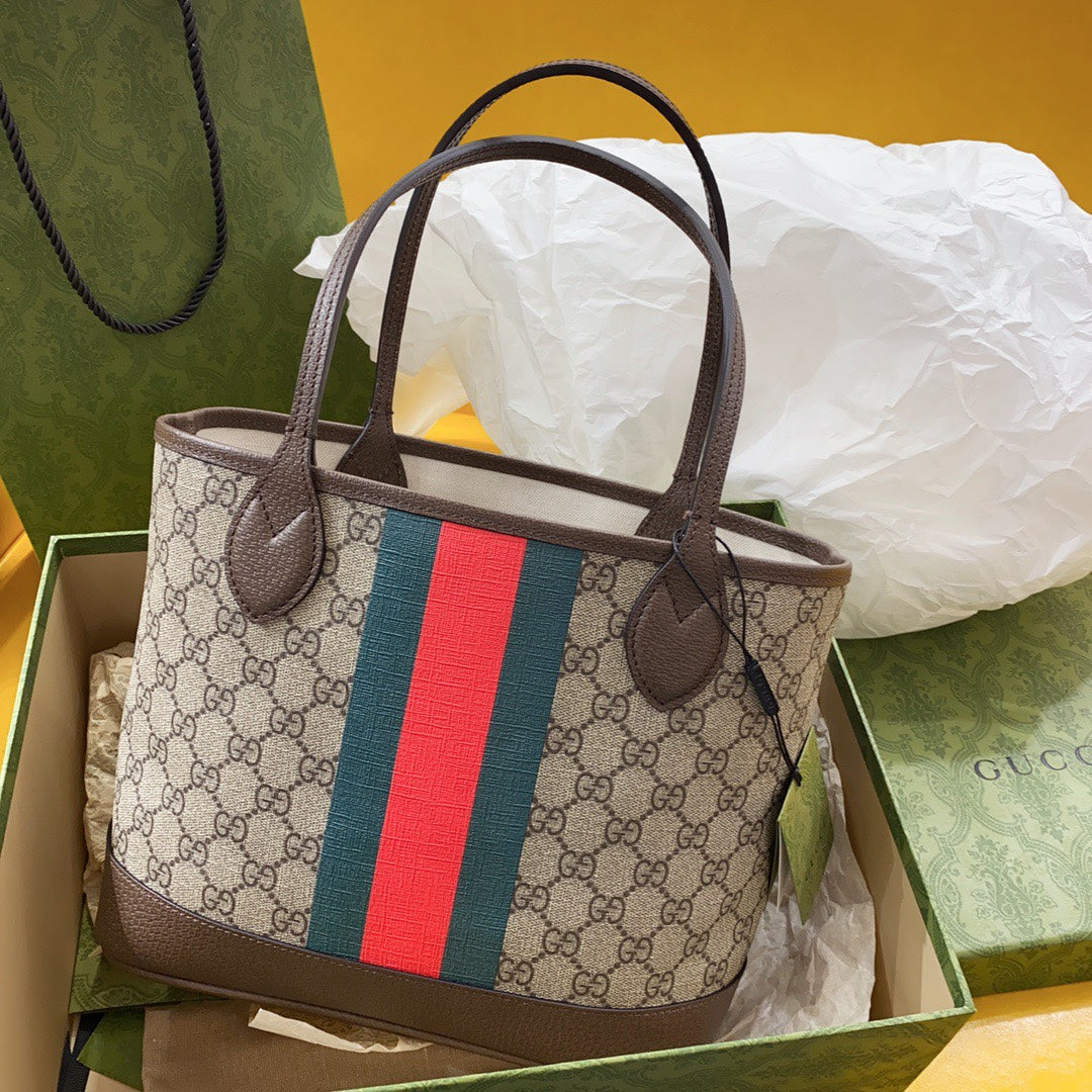 GG Ophidia Small 25 Tote In Beige And Ebony Canvas