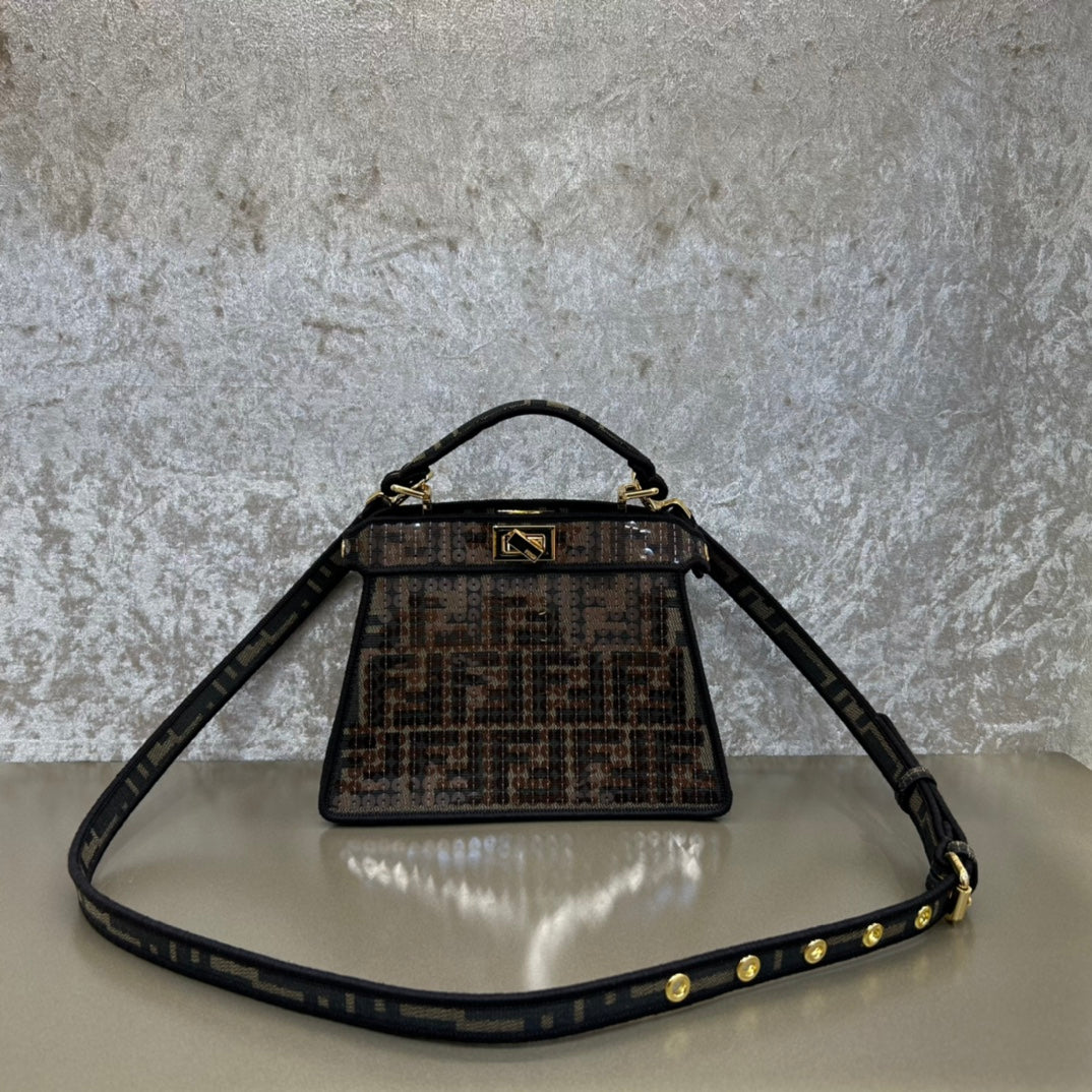 Fendi Peekaboo Iseeu 20 Bag In Chocolate Brown Mix Black Nappa Leather Gold Hardware