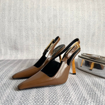 Lee Slingback Pumps 105 In Brown Patent Leather Gold Heel