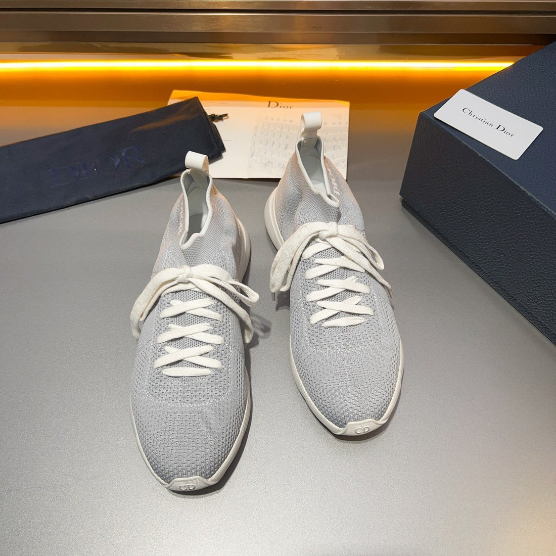 CD B21 Low Top Knit Sneaker Light Gray Fabric