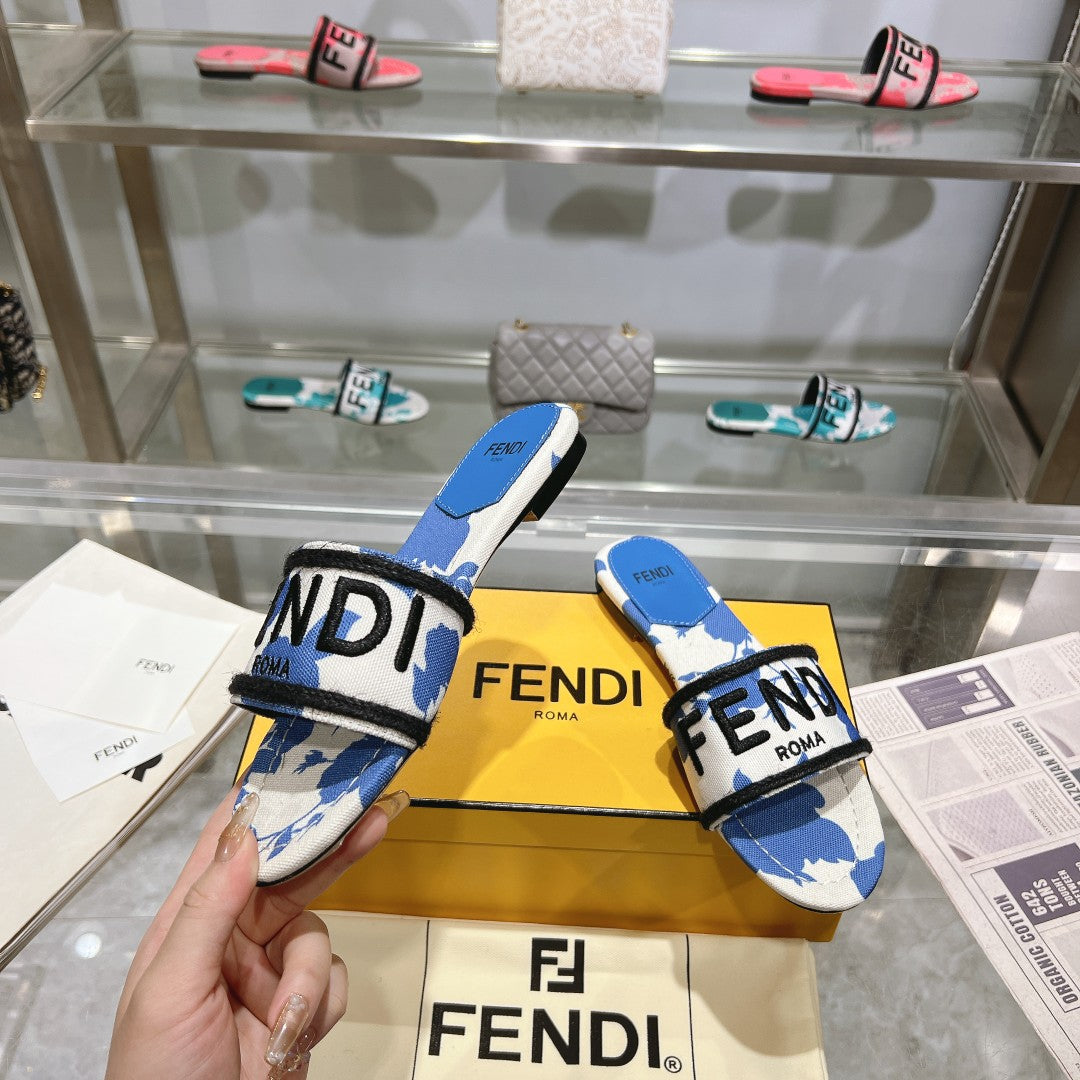 Ff Women Signature Slides Blue White Canvas Slide